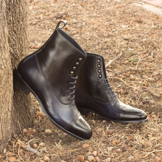 Ambrogio 2584 Bespoke Custom Men's Shoes Black & Navy Calf-Skin Leather Balmoral Boots AMB1734)-AmbrogioShoes