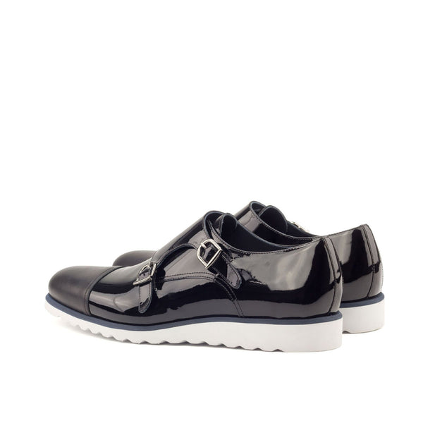 Ambrogio 2673 Bespoke Custom Men's Shoes Black Patent / Full Grain Calf-Skin Leather Monk-Straps Sneakers (AMB1396)-AmbrogioShoes