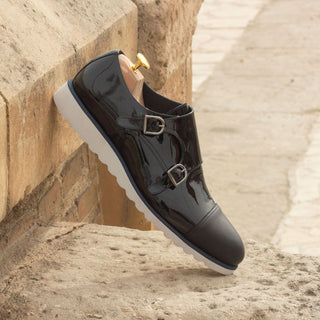 Ambrogio 2673 Bespoke Custom Men's Shoes Black Patent / Full Grain Calf-Skin Leather Monk-Straps Sneakers (AMB1396)-AmbrogioShoes