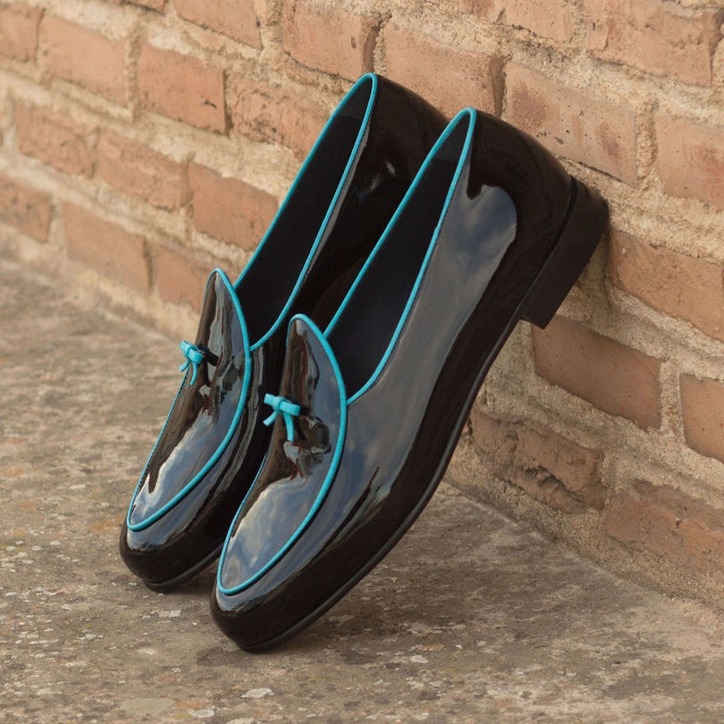 Ambrogio 3115 Bespoke Custom Men's Shoes Black Patent Leather Belgian Loafers (AMB1770)-AmbrogioShoes