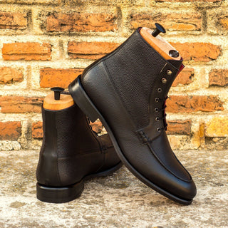 Ambrogio 4292 Bespoke Custom Men's Shoes Black Pebble Grain / Calf-Skin Leather Moccasin Boots (AMB1606)-AmbrogioShoes