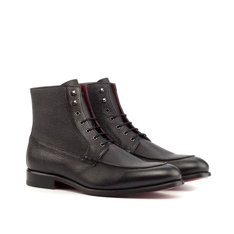 Ambrogio 4292 Bespoke Custom Men's Shoes Black Pebble Grain / Calf-Skin Leather Moccasin Boots (AMB1606)-AmbrogioShoes