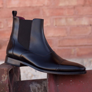 Ambrogio 2016 Bespoke Custom Men's Shoes Black Polished Calf-Skin Leather Chelsea Boots (AMB1740)-AmbrogioShoes
