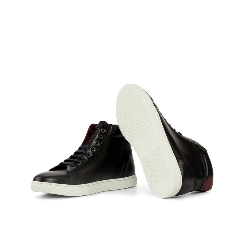 Ambrogio 4400 Bespoke Custom Men's Shoes Black & Red Calf-Skin Leather High-Top Casual Sneakers (AMB1603)-AmbrogioShoes