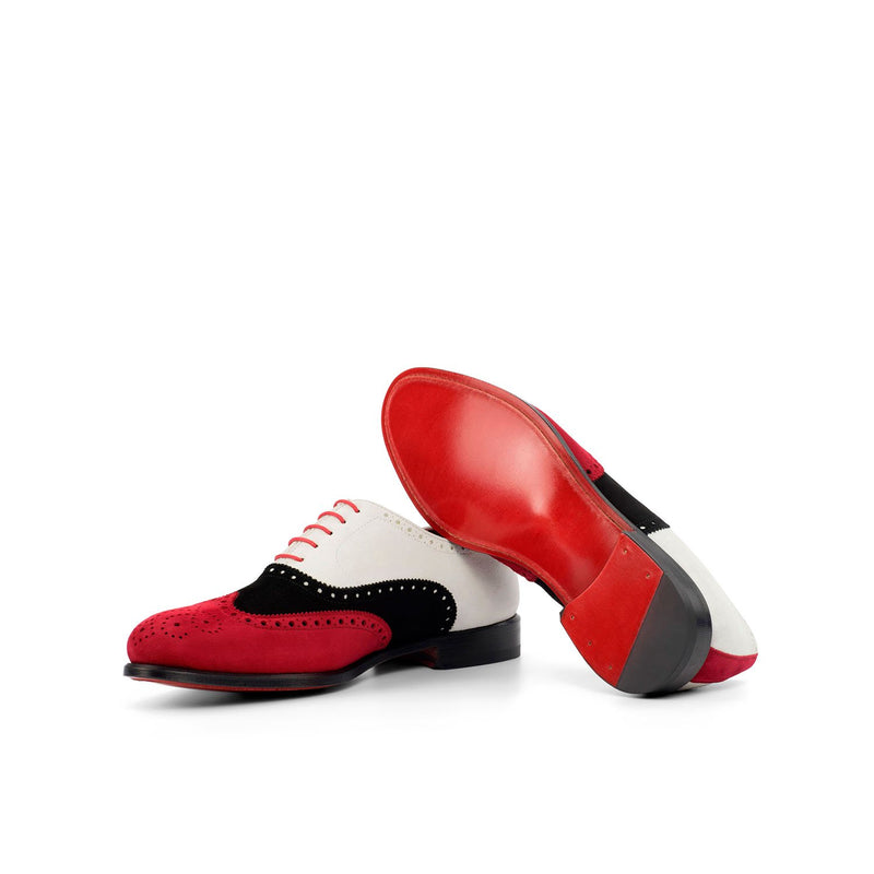 Ambrogio 4436 Bespoke Custom Men's Shoes Black, Red & White Suede Leather Full Brogue Oxfords (AMB1718)-AmbrogioShoes