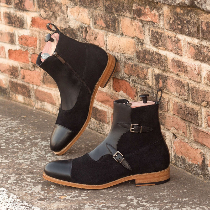Ambrogio 3295 Bespoke Custom Men's Shoes Black Suede / Calf-Skin Leather Octavian Boots (AMB1449)-AmbrogioShoes