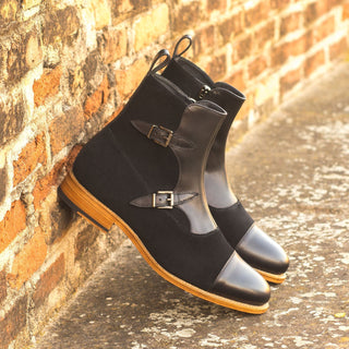 Ambrogio 4560 Bespoke Custom Men's Shoes Black Suede / Calf-Skin Leather Buckles Boots (AMB1795)-AmbrogioShoes