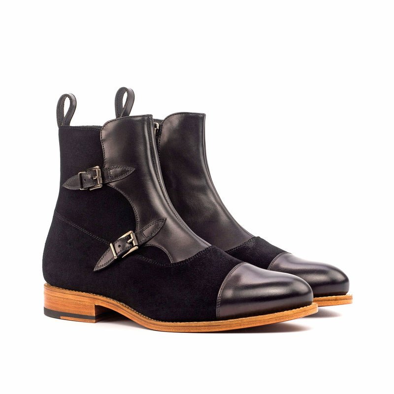 Ambrogio 4560 Bespoke Custom Men's Shoes Black Suede / Calf-Skin Leather Buckles Boots (AMB1795)-AmbrogioShoes