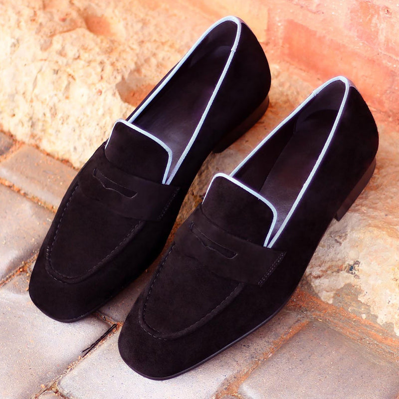 Ambrogio 1906 Bespoke Custom Men's Shoes Black Suede Leather Drake Loafers (AMB1678)-AmbrogioShoes