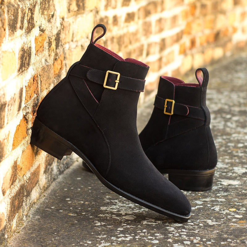 Ambrogio 4587 Bespoke Custom Men's Shoes Black Suede Leather Jophpur Boots (AMB1755)-AmbrogioShoes