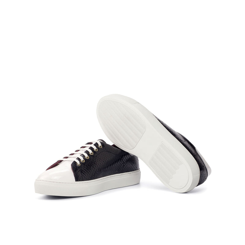 Ambrogio 4563 Bespoke Custom Men's Shoes Black & White Exotic Snake-Skin / Patent / Calf-Skin Leather Sneakers (AMB1791)-AmbrogioShoes
