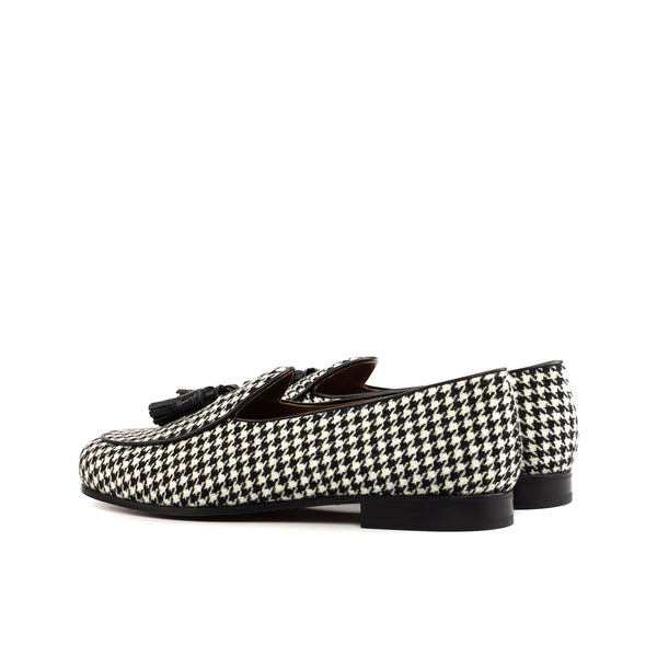 Ambrogio 4355 Bespoke Custom Men's Shoes Black & White Fabric / Crocodile Print/ Calf-Skin Leather Belgian Loafers (AMB1764)-AmbrogioShoes