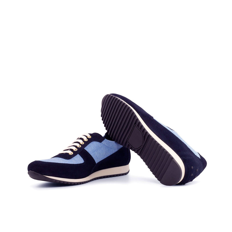 Ambrogio 4182 Bespoke Custom Men's Shoes Blue & Navy Linen / Suede Leather Corsini Casual Sneakers (AMB1597)-AmbrogioShoes