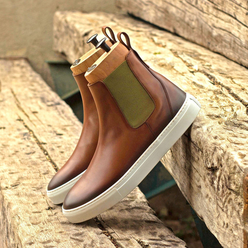 Ambrogio 4299 Bespoke Custom Men's Shoes Brown Calf-Skin Leather Chelsea Sneakers (AMB1846)-AmbrogioShoes