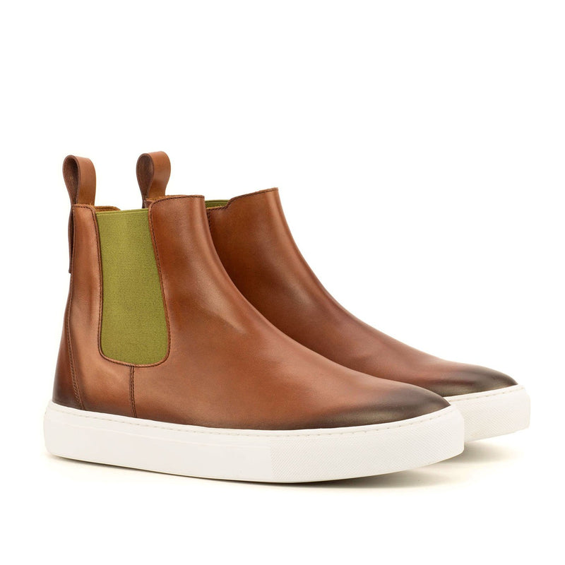 Ambrogio 4299 Bespoke Custom Men's Shoes Brown Calf-Skin Leather Chelsea Sneakers (AMB1846)-AmbrogioShoes