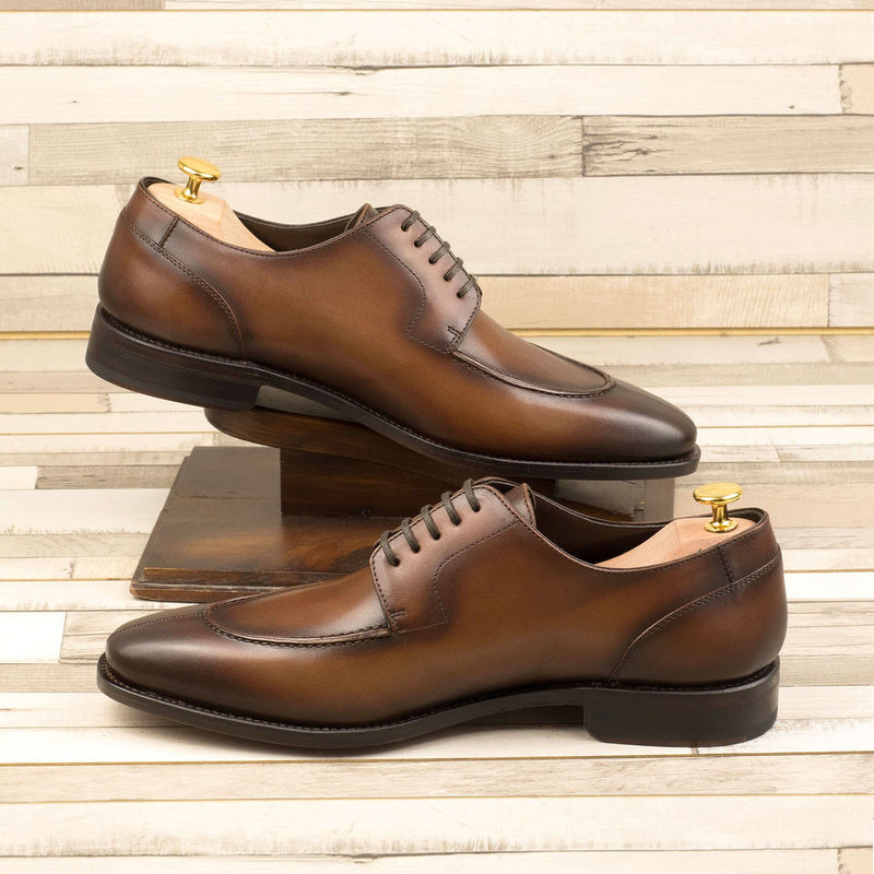 Ambrogio 4307 Bespoke Custom Men's Shoes Brown Calf-Skin Leather Derby Split Toe Oxfords (AMB1405)-AmbrogioShoes