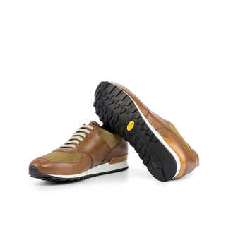 Ambrogio 4636 Bespoke Custom Men's Shoes Brown & Camel Suede / Calf-Skin Leather Jogger Sneakers (AMB1853)-AmbrogioShoes