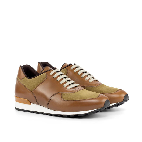 Ambrogio 4636 Bespoke Custom Men's Shoes Brown & Camel Suede / Calf-Skin Leather Jogger Sneakers (AMB1853)-AmbrogioShoes