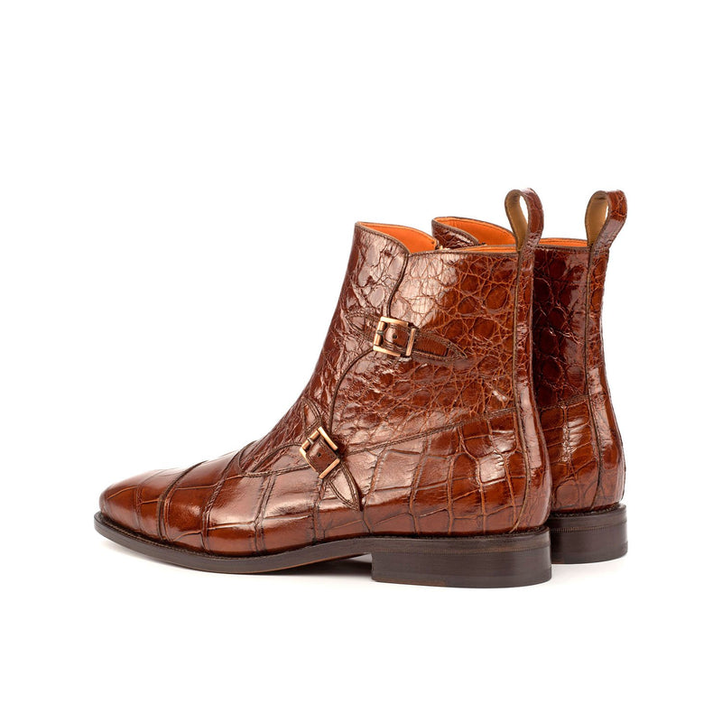 Ambrogio 4553 Bespoke Custom Men's Shoes Brown Exotic Alligator Buckle Boots (AMB1805)-AmbrogioShoes
