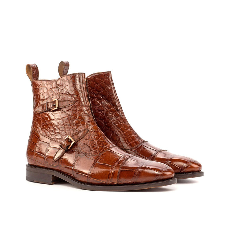 Ambrogio 4553 Bespoke Custom Men's Shoes Brown Exotic Alligator Buckle Boots (AMB1805)-AmbrogioShoes