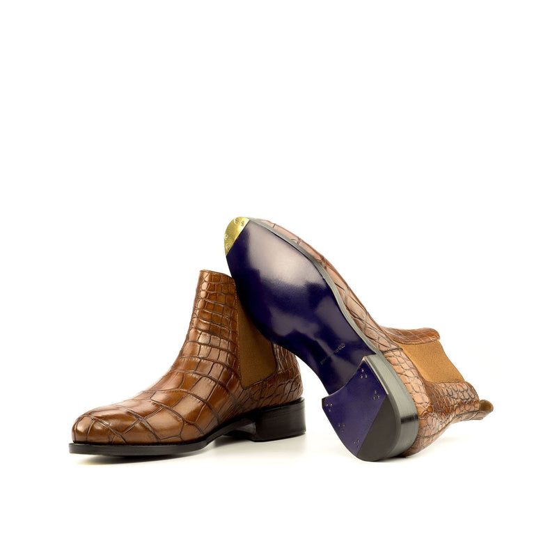 Ambrogio 4175 Bespoke Custom Men's Shoes Brown Exotic Alligator Chelsea Boots (AMB1574)-AmbrogioShoes