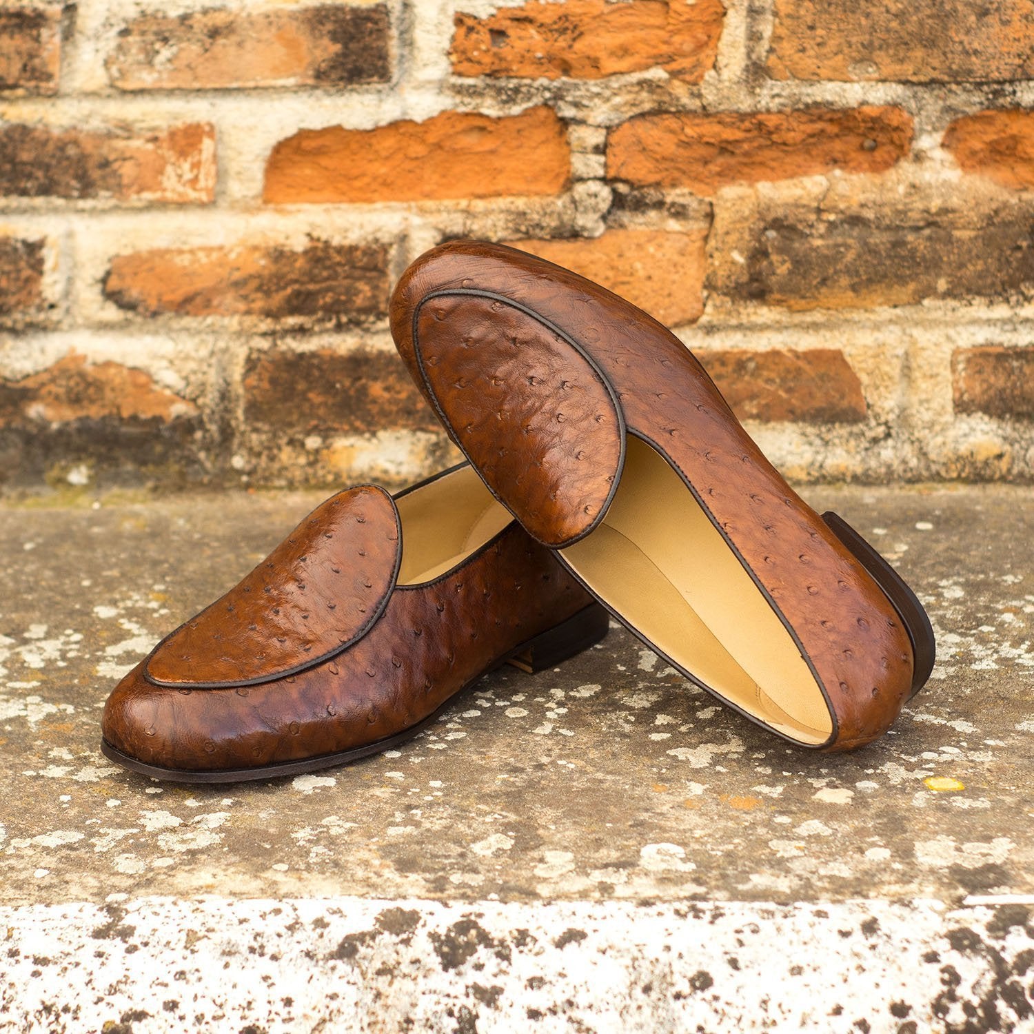 Bespoke Men's Handmade Custom Shoes Brown Exotic Ostrich / Ca AmbrogioShoes