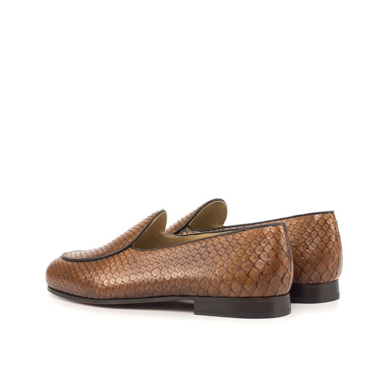 Ambrogio 4606 Bespoke Custom Men's Shoes Brown Exotic Snake-Skin / Calf-Skin Leather Belgian Loafers (AMB1812)-AmbrogioShoes