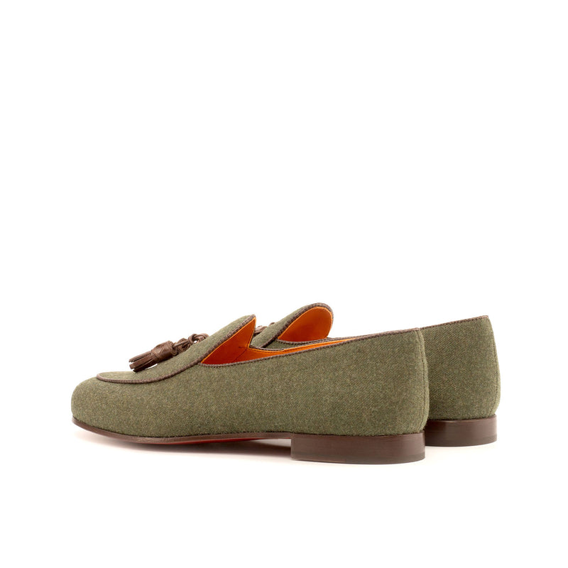 Ambrogio 4156 Bespoke Custom Men's Shoes Brown & Green Fabric / Crocodile Print/ Pebble Grain Leather Belgian Loafers (AMB1765)-AmbrogioShoes