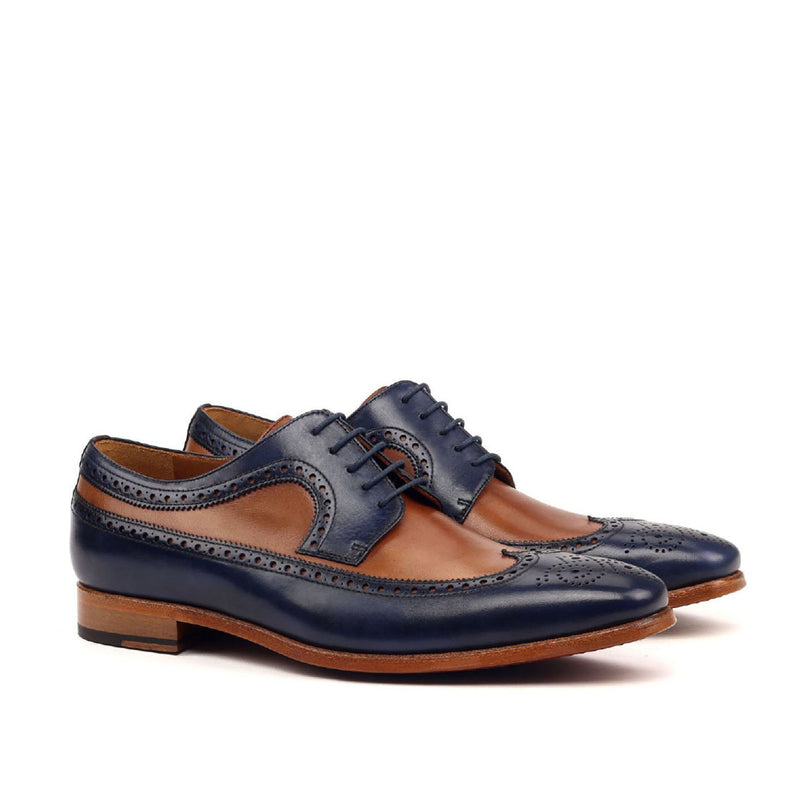 Ambrogio 2392 Bespoke Custom Men's Shoes Brown & Navy Calf-Skin Leather Longwing Blucher Oxfords (AMB1492)-AmbrogioShoes