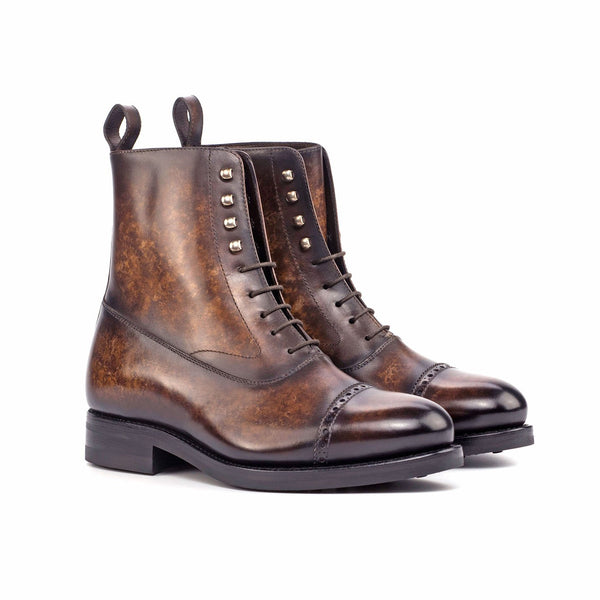 Ambrogio 4592 Bespoke Custom Men's Shoes Brown Patina Leather Balmoral Boots (AMB1843)-AmbrogioShoes
