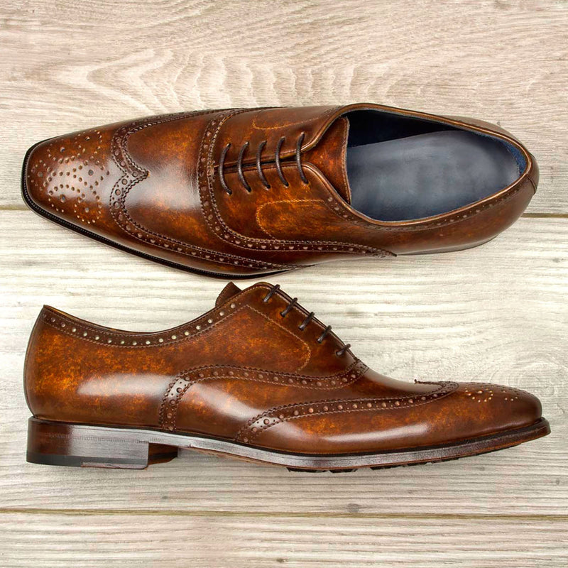 Ambrogio 1942 Bespoke Custom Men's Shoes Brown Patina Leather Full Brogue Oxfords (AMB1708)-AmbrogioShoes