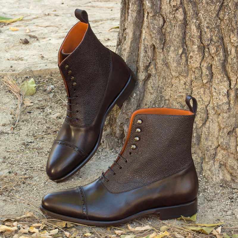 Ambrogio 2404 Bespoke Custom Men's Shoes Brown Pebble Grain / Calf-Skin Leather Balmoral Boots (AMB1333)-AmbrogioShoes