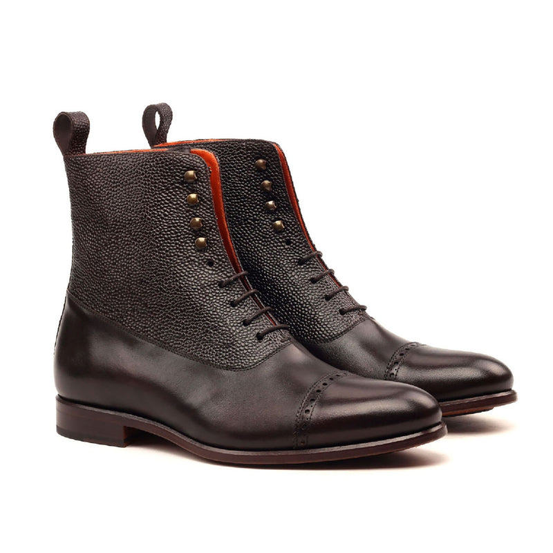 Ambrogio 2404 Bespoke Custom Men's Shoes Brown Pebble Grain / Calf-Skin Leather Balmoral Boots (AMB1333)-AmbrogioShoes