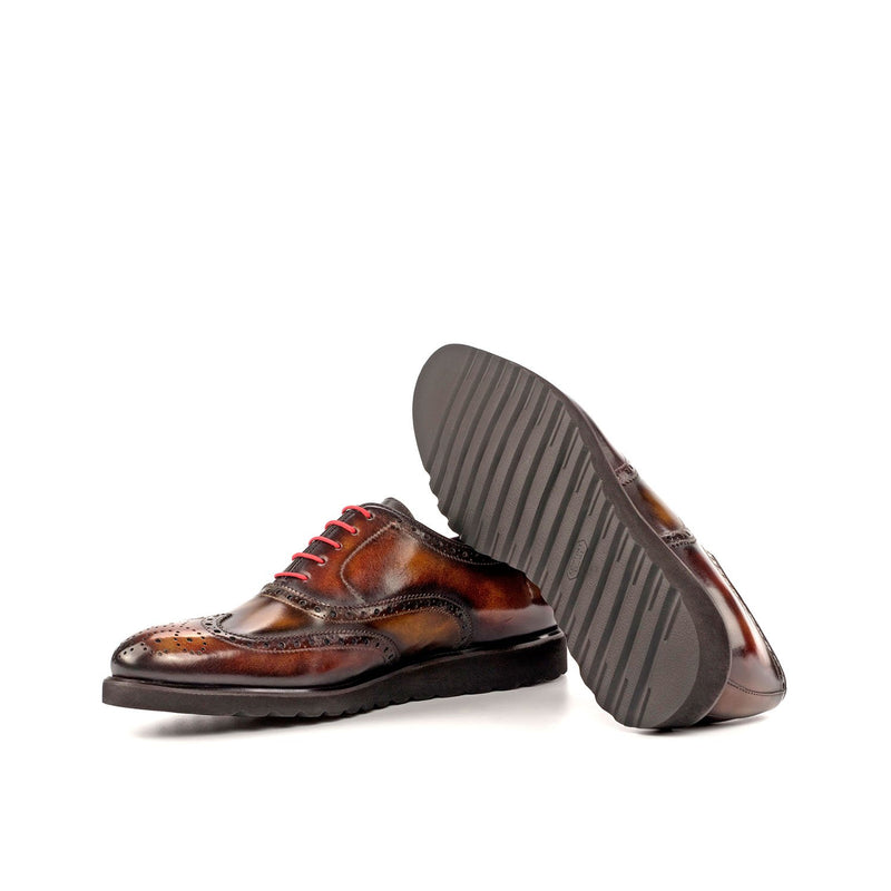 Ambrogio 4542 Bespoke Custom Men's Shoes Brown, Tobacco & Fire Patina Leather Wingtip Oxfords (AMB1828)-AmbrogioShoes