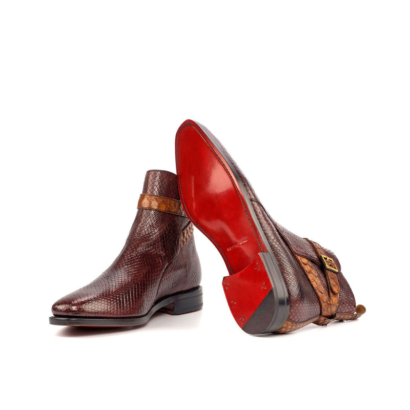 Ambrogio 4531 Bespoke Custom Men's Shoes Burgundy & Brown Exotic Snake-Skin Jodhpur Boots (AMB1787)-AmbrogioShoes
