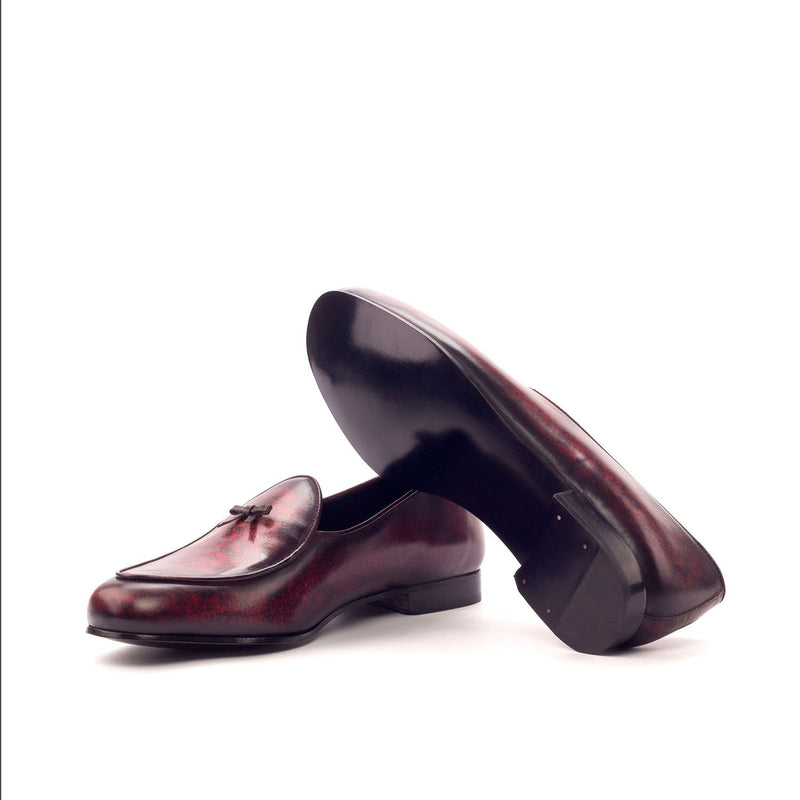 Ambrogio 3389 Bespoke Custom Men's Shoes Burgundy & Brown Patina Leather Belgian Slipper Loafers (AMB1334)-AmbrogioShoes