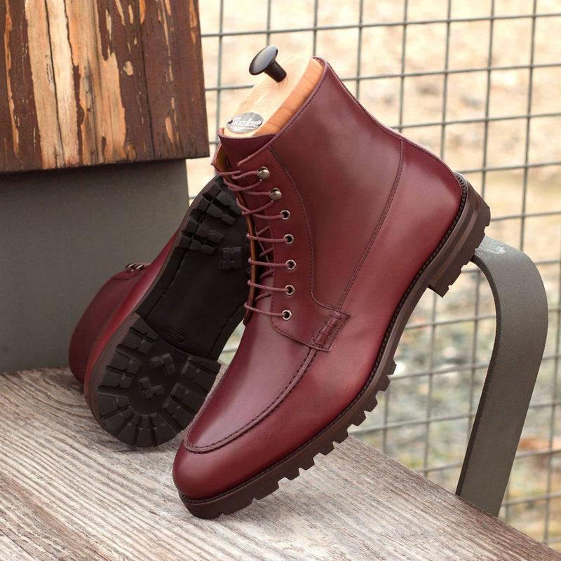 Ambrogio 4040 Bespoke Custom Men's Shoes Burgundy Calf-Skin Leather Moccasin Boots (AMB1607)-AmbrogioShoes
