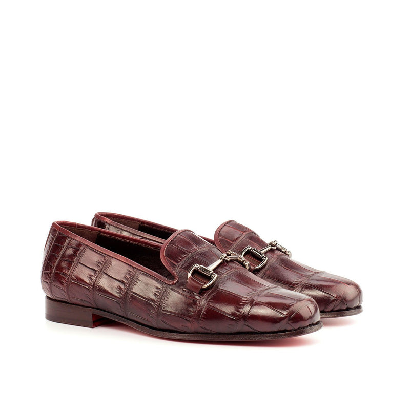 Ambrogio 4363 Bespoke Custom Men's Shoes Burgundy Exotic Alligator / Calf-Skin Leather Audrey Horsebit Loafers (AMB1578)-AmbrogioShoes