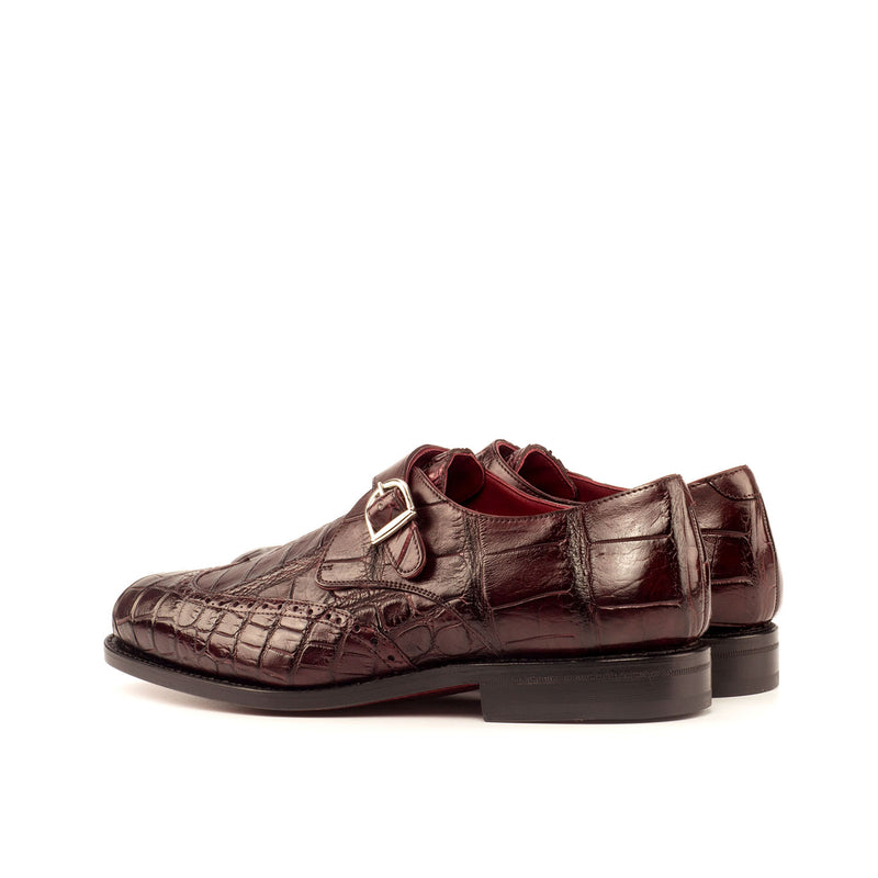 Ambrogio 3707 Bespoke Custom Men's Shoes Burgundy Exotic Alligator Monk-Strap Loafers (AMB1409)-AmbrogioShoes