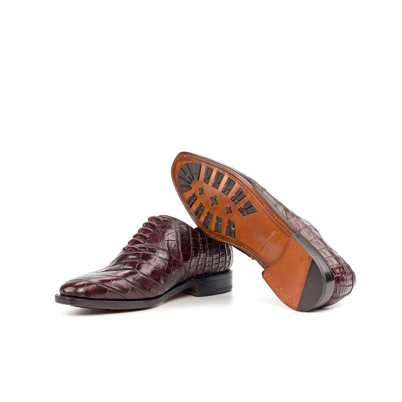 Ambrogio 4417 Bespoke Custom Men's Shoes Burgundy Exotic Alligator Wholecut Oxfords (AMB1553)-AmbrogioShoes