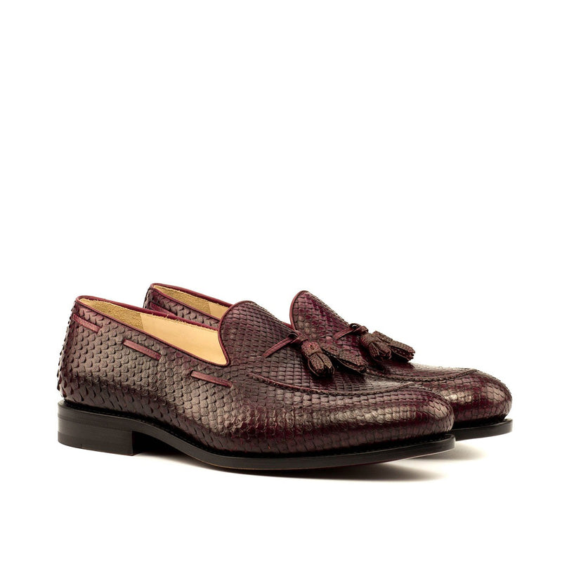Ambrogio 3653 Bespoke Custom Men's Shoes Burgundy Exotic Snake-Skin / Pebble Grain / Calf-Skin Leather Tassels Loafers (AMB1433)-AmbrogioShoes