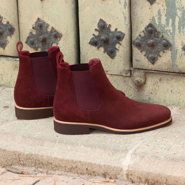 Ambrogio 2557 Bespoke Custom Men's Shoes Burgundy Lux Suede Leather Chelsea Boots (AMB1690)-AmbrogioShoes