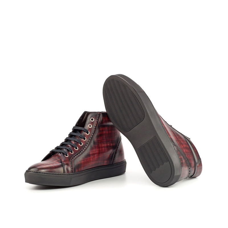 Ambrogio 4334 Bespoke Custom Men's Shoes Burgundy Patina Leather Casual Sneakers (AMB1469)-AmbrogioShoes