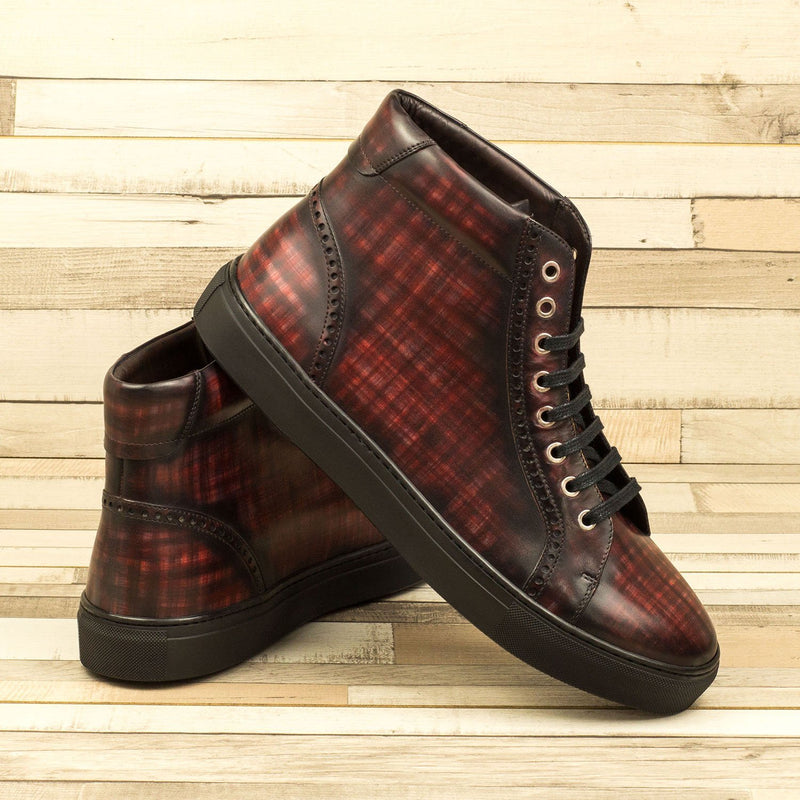 Ambrogio 4334 Bespoke Custom Men's Shoes Burgundy Patina Leather Casual Sneakers (AMB1469)-AmbrogioShoes