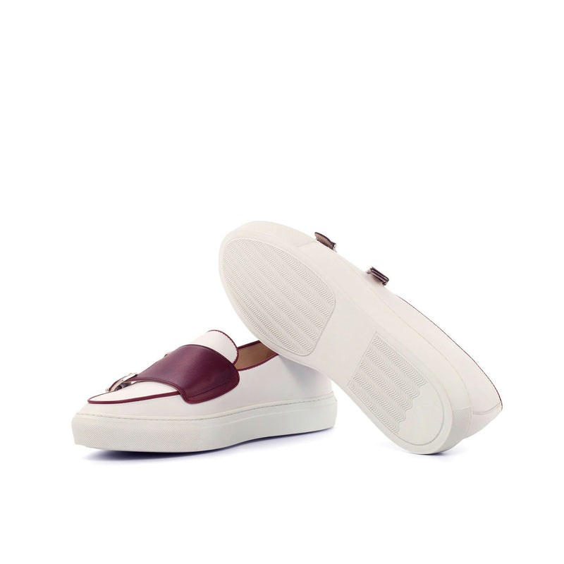 Ambrogio 4181 Bespoke Custom Men's Shoes Burgundy & White Calf-Skin Leather Monk-Straps Sneakers (AMB1486)-AmbrogioShoes