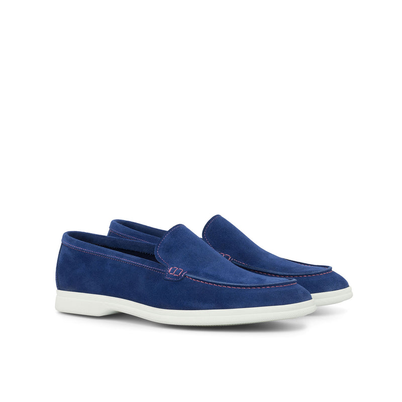 Ambrogio 4435 Bespoke Custom Men's Shoes Cobalt Blue Suede Leather Moccasin Flex Sport Loafers (AMB1666)-AmbrogioShoes