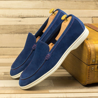 Ambrogio 4435 Bespoke Custom Men's Shoes Cobalt Blue Suede Leather Moccasin Flex Sport Loafers (AMB1666)-AmbrogioShoes