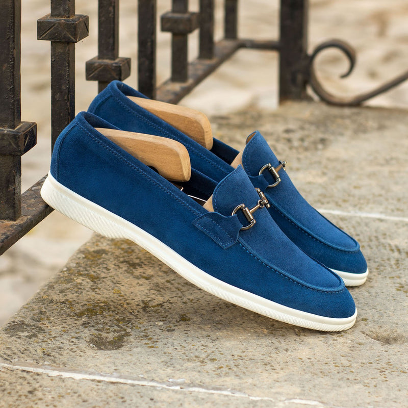 Ambrogio 4461 Bespoke Custom Men's Shoes Cobalt Blue Suede Leather Moccasin Flex Sport Loafers (AMB1672)-AmbrogioShoes