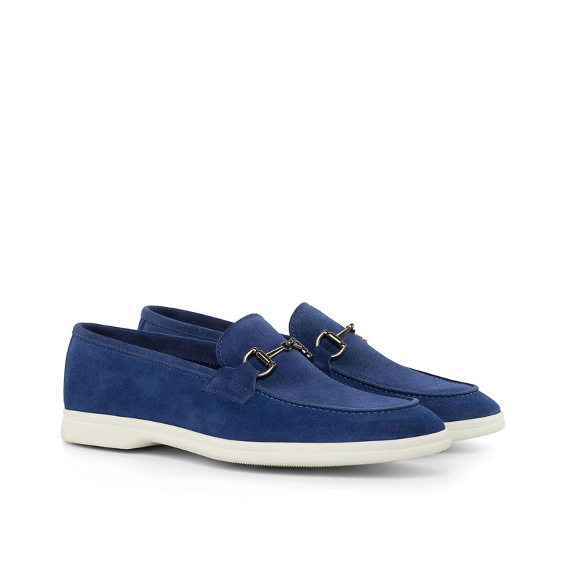 Ambrogio 4461 Bespoke Custom Men's Shoes Cobalt Blue Suede Leather Moccasin Flex Sport Loafers (AMB1672)-AmbrogioShoes
