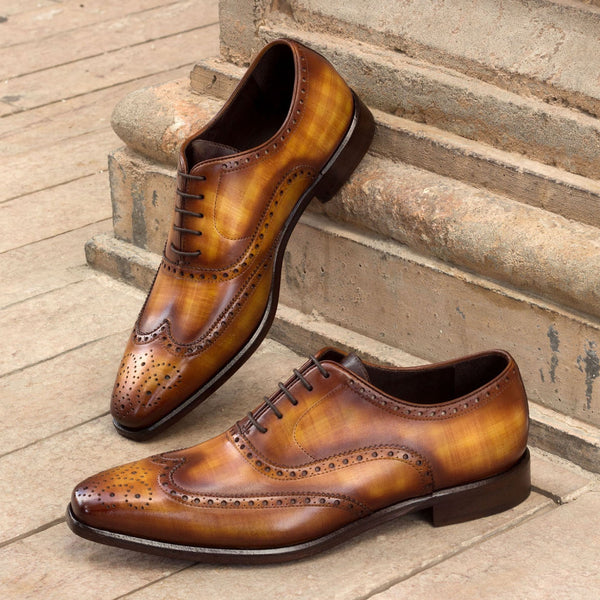 Ambrogio 2363 Bespoke Custom Men's Shoes Cognac & Brown Patina Leather Brogue Oxfords (AMB1498)-AmbrogioShoes